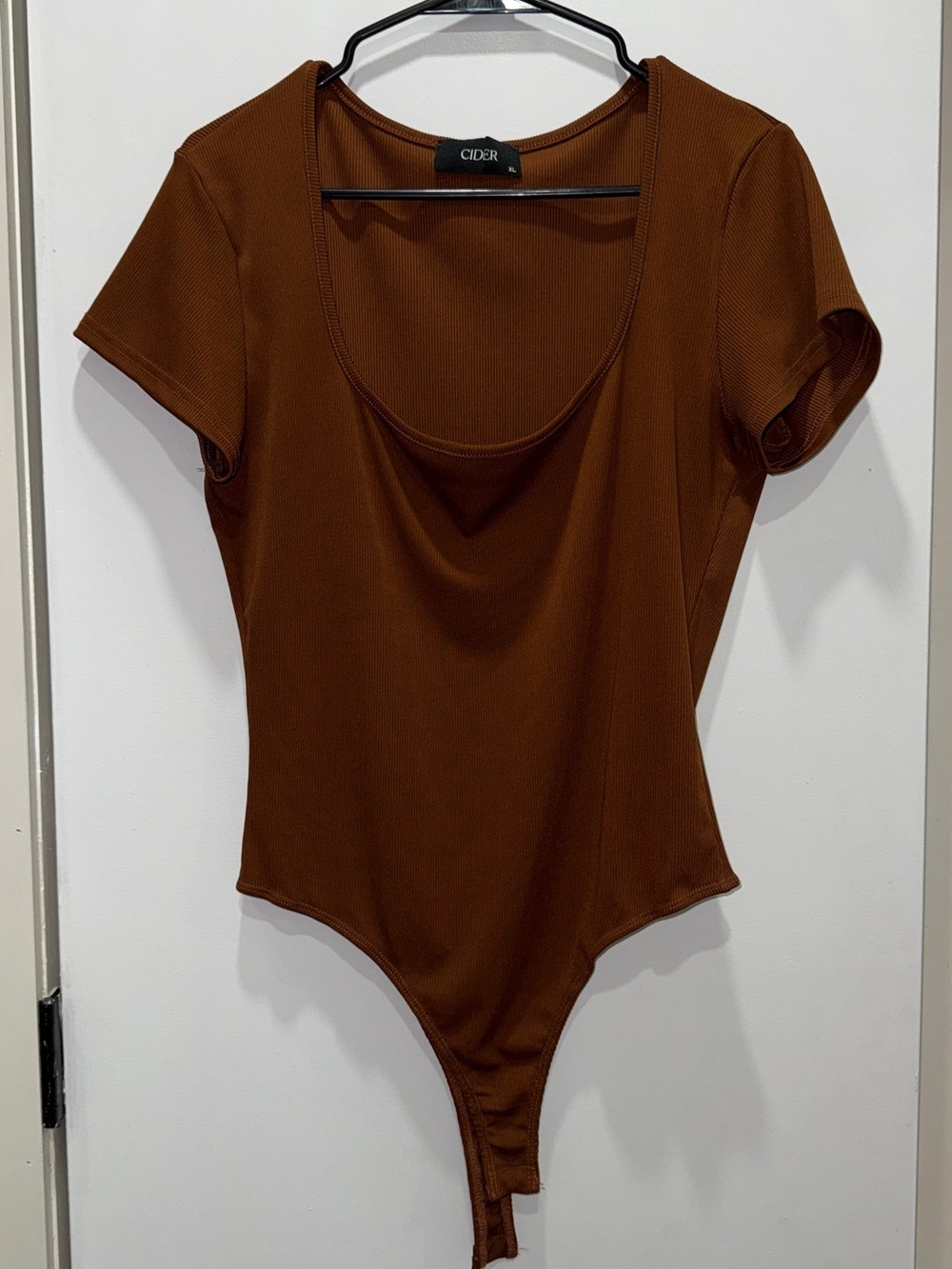 Cider Women's Chocolate Brown Scoop Neck Short Sleeve Thong Bodysuit, XL
